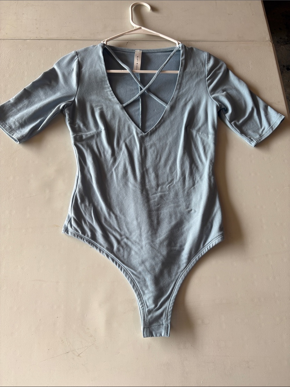 Light Blue Crisscross V-Neck Bodysuit